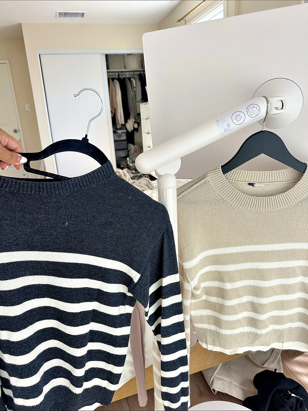 mango Striped Crewneck Sweater in Navy & Cream